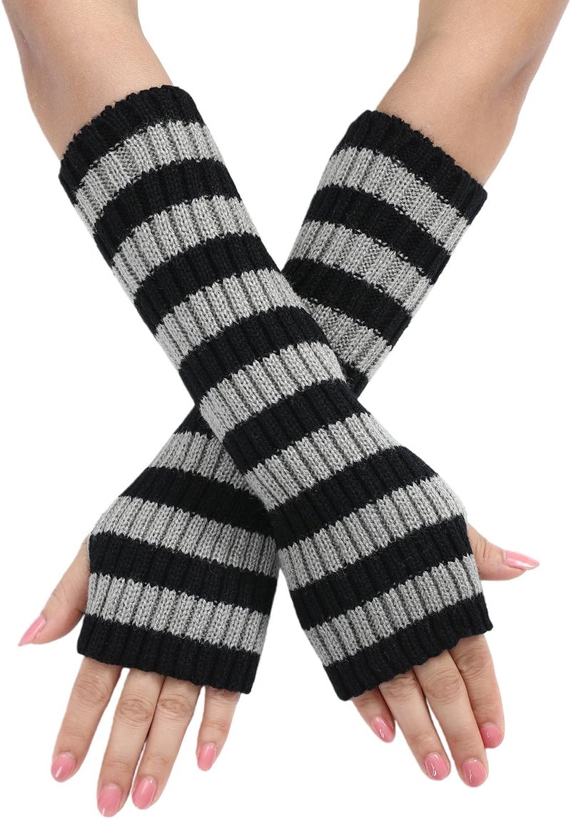Lauthen.S 2 Pack Y2K Striped Arm Warmers Cute Long Sleeve Fingerless Gloves Gothic Arm Sleeves for Women Costume Accessory - Image 4